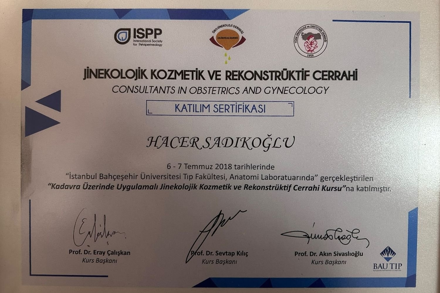 Bahçeşehir Üniversitesi Tıp Fakültesi Katılım Belgesi