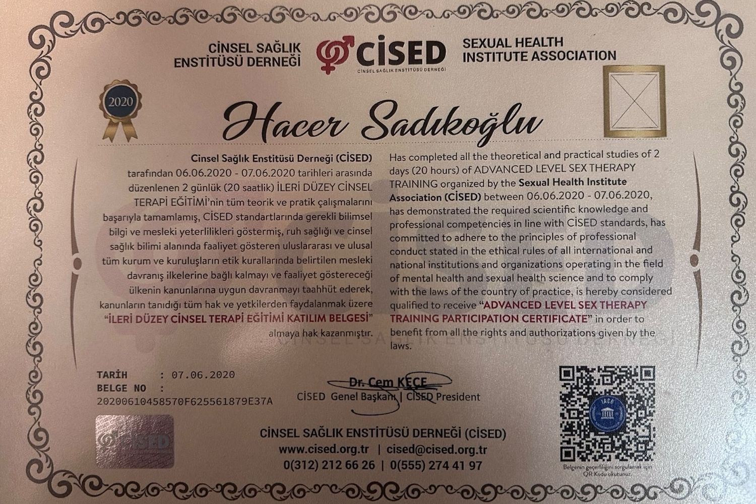 CİSED Katılım Belgesi