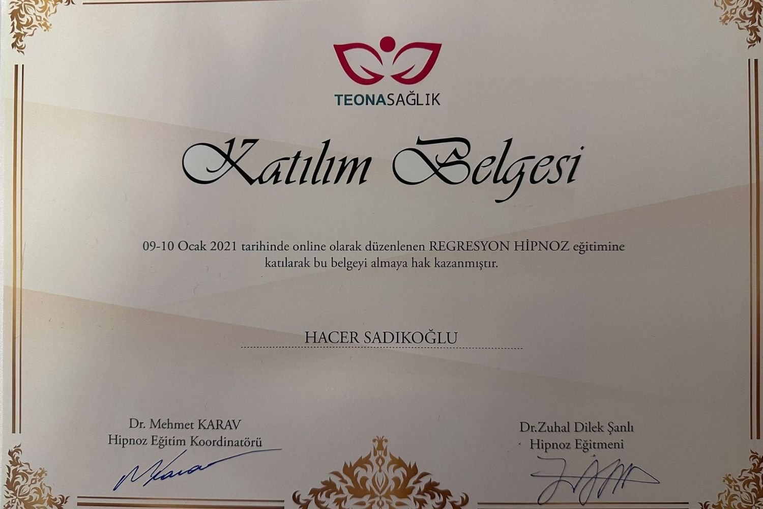 Teona Sağlık Katılım Belgesi 2