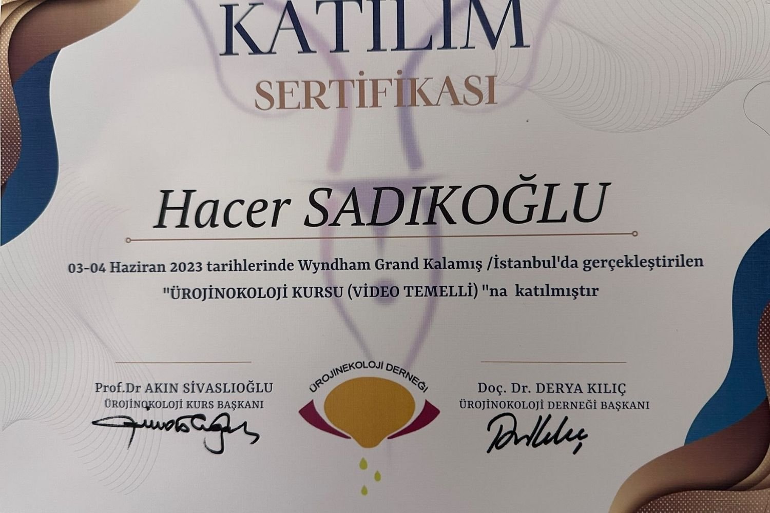 Ürojinekoloji Kursu Katılım Belgesi