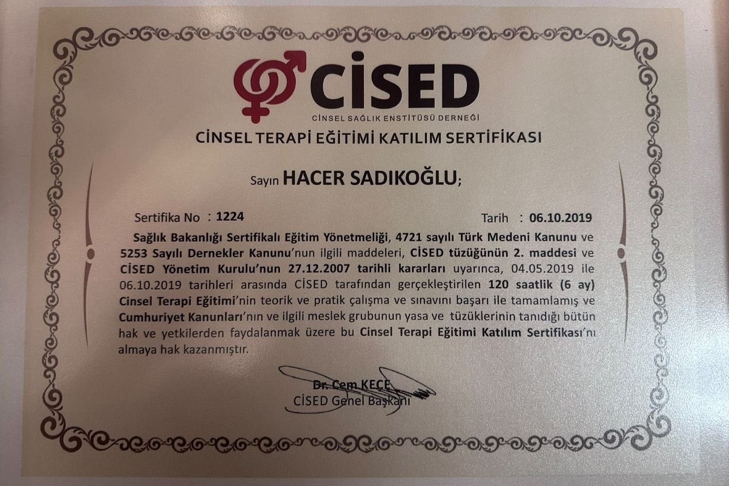 CİSED Katılım Sertifikası