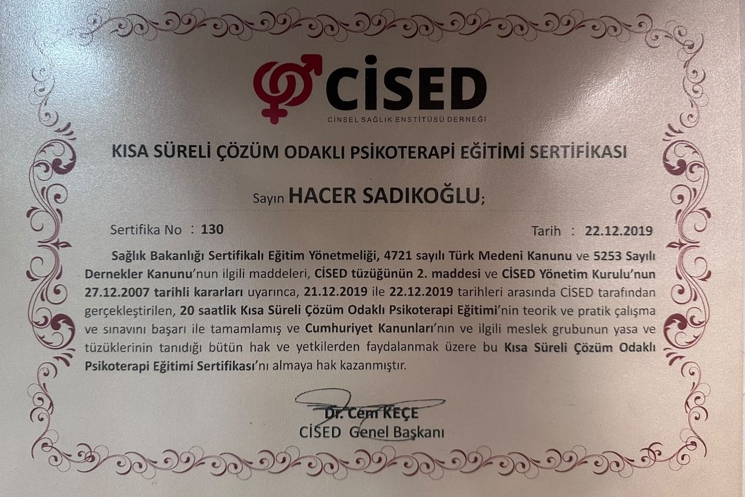 Psikoterapi Eğitimi Sertifikası