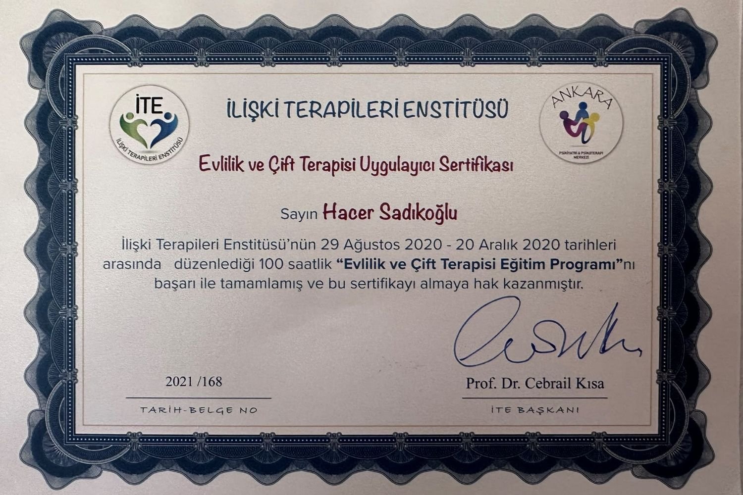 İlişki Terapileri Enstitüsü Uygulayıcı Sertifikası 2